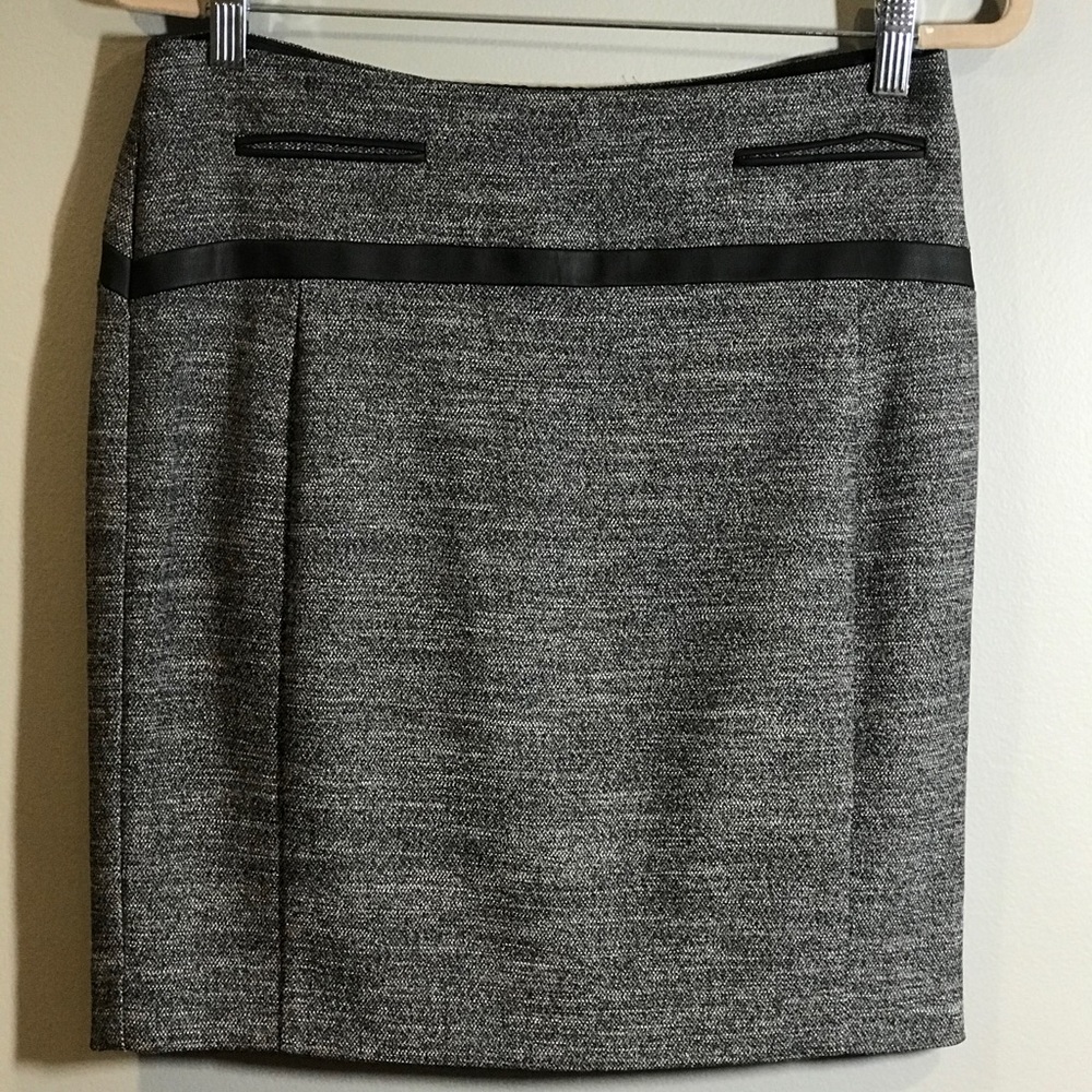 Express Pencil Skirt w/ Black Faux Leather Trims